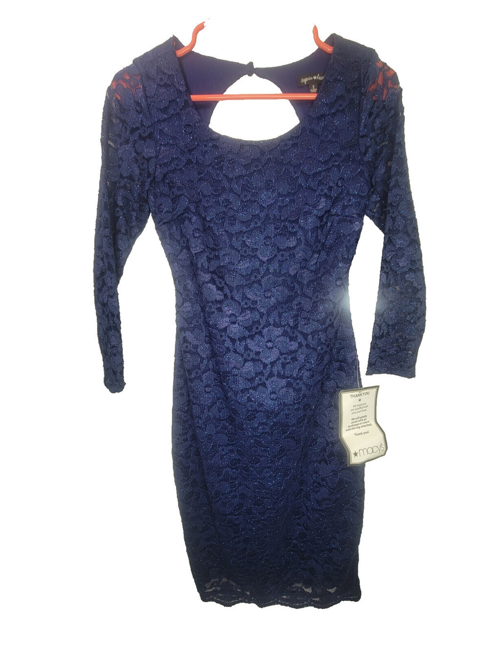 Sequin Hearts Womens 3/4 Sleeve Lace Sequin Sparkly Dress Blue Small *DETAILS!